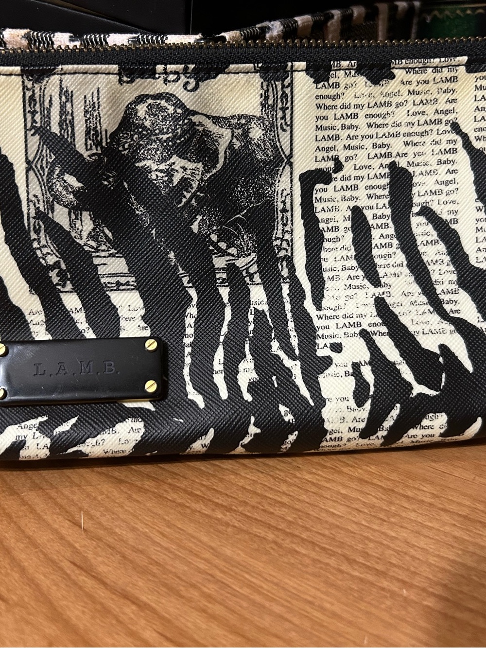 L.A.M.B. Black & Cream Zebra Print makeup bag